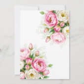 ロマンチックなピンクと白い牡丹結婚の花 招待状 (裏面)