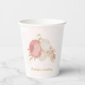 ロマンチックなピンクと白い花のゴールドボタニカル 紙コップ (正面)