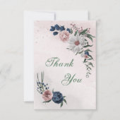 ロマンチックなピンクと白と海軍の青い花 サンキューカード (正面)