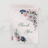 ロマンチックなピンクと白と海軍の青い花 サンキューカード (正面/裏面)