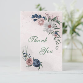 ロマンチックなピンクと白と海軍の青い花 サンキューカード