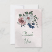 ロマンチックなピンクと白と海軍の青い花 サンキューカード (正面)