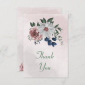 ロマンチックなピンクと白と海軍の青い花 サンキューカード (正面/裏面)