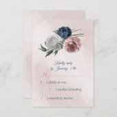 ロマンチックなピンクと白と海軍の青い花 出欠カード (正面/裏面)