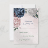 ロマンチックなピンクと白と海軍の青い花 出欠カード (正面)