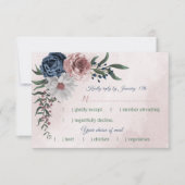 ロマンチックなピンクと白のネイビーブルーの花の選択 出欠カード (正面)