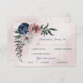 ロマンチックなピンクと白のネイビーブルーの花の選択 出欠カード (正面/裏面)