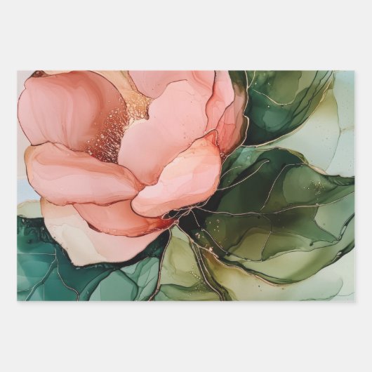 ロマンチックなピンクと白のバラの花のブライズシャワー ラッピングペーパーシート (正面2)