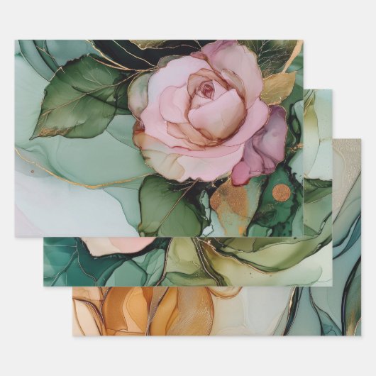 ロマンチックなピンクと白のバラの花のブライズシャワー ラッピングペーパーシート (セット)