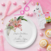 ロマンチックなピンクと白のユリ ペーパープレート (パーティー)