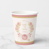 ロマンチックなピンクと白の花のゴールドの植物の花輪 紙コップ (裏面)
