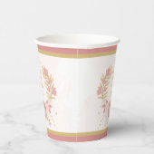 ロマンチックなピンクと白の花のゴールドの植物の花輪 紙コップ (右)