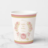 ロマンチックなピンクと白の花のゴールドの植物の花輪 紙コップ (正面)
