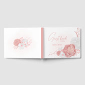 ロマンチックなピンクと白の花の植物性結婚の ゲストブック (全面)