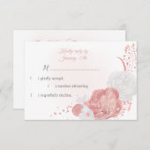 ロマンチックなピンクと白の花の植物性RSVP ca 出欠カード (正面/裏面)