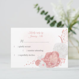 ロマンチックなピンクと白の花の植物性RSVP ca 出欠カード