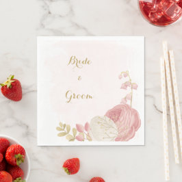 ロマンチックなピンクと白の花の金ゴールド スタンダードランチョンナプキン