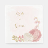 ロマンチックなピンクと白の花の金ゴールド スタンダードランチョンナプキン (正面)