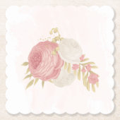 ロマンチックなピンクと白の花の金ゴールド ペーパーコースター (正面)