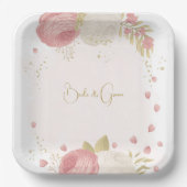 ロマンチックなピンクと白の花の金ゴールド ペーパープレート (正面)