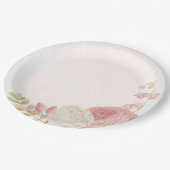 ロマンチックなピンクと白の花の金ゴールド ペーパープレート (アングル)