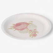 ロマンチックなピンクと白の花の金ゴールド ペーパープレート (アングル)