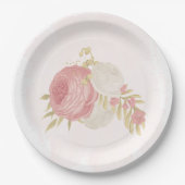 ロマンチックなピンクと白の花の金ゴールド ペーパープレート (正面)