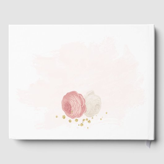 ロマンチックなピンクと白の花結婚の金ゴールド ゲストブック (裏面)