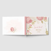 ロマンチックなピンクと白の花結婚の金ゴールド ゲストブック (全面)