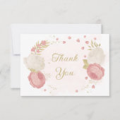 ロマンチックなピンクと白の花結婚の金ゴールド サンキューカード (正面)