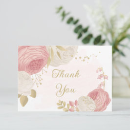 ロマンチックなピンクと白の花結婚の金ゴールド サンキューカード