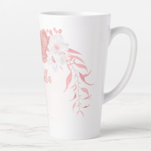 ロマンチックなピンクと白の花 カフェラテマグ (右)