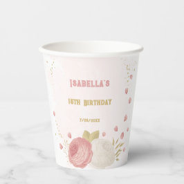 ロマンチックなピンクと白の花 ゴールドの植物学 紙コップ