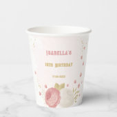 ロマンチックなピンクと白の花 ゴールドの植物 紙コップ (裏面)