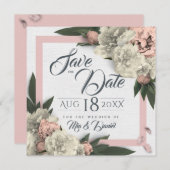 ロマンチックなピンクと白の華やかな芍薬 セーブザデート (正面/裏面)