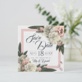 ロマンチックなピンクと白の華やかな芍薬 セーブザデート (スタンド正面)