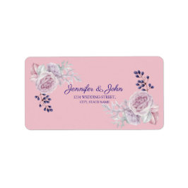 ロマンチックなピンクと紫の牡丹結婚の住所 ラベル