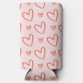 ロマンチックなピンクと赤いハート スリム缶クーラー (正面)