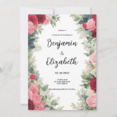 ロマンチックなピンクと赤と白とミントの花の ブライダルシャワー 招待状 (正面)