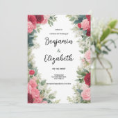 ロマンチックなピンクと赤と白とミントの花の ブライダルシャワー 招待状 (スタンド正面)