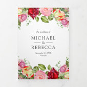 ロマンチックなピンクと赤のバラQRコード結婚ズ 三つ折り招待状 (カバー)