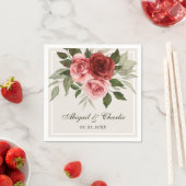 ロマンチックなピンクと赤の水色のフローラ結婚 スタンダードカクテルナプキン (インサイチュ)