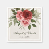ロマンチックなピンクと赤の水色のフローラ結婚 スタンダードカクテルナプキン (正面)