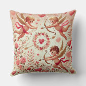 ロマンチックなピンクと金ゴールドキューピッドバレンタインデー クッション (裏面)