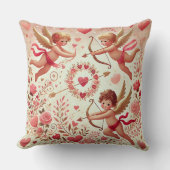 ロマンチックなピンクと金ゴールドキューピッドバレンタインデー クッション (正面)