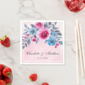 ロマンチックなピンクと青の水色のフローラ結婚 スタンダードカクテルナプキン (インサイチュ)