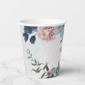 ロマンチックなピンクと青の花 緑の葉 紙コップ (正面)