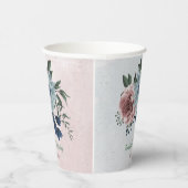 ロマンチックなピンクと青の花 緑の葉 紙コップ (右)