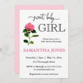 ロマンチックなピンクのあじさい植物性ボホベビーガール 招待状 (正面/裏面)