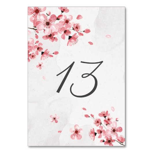 ロマンチックなピンクのさくらんぼの花結婚編集可能 テーブルナンバー (裏面)